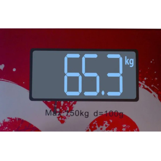 Gallet PEP950 digitális üveglapos személymérleg, 150 kg méréshatár, mintás vörös szín 