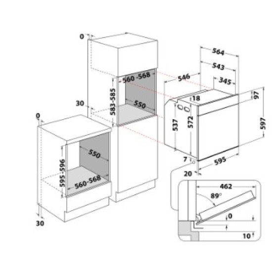 Whirlpool WOI6A8PT2SBA beépíthető sütő, pirolitikus és hidrolitikus tisztítás, 73L, 6. Érzék technológia előre beállított receptek, 59.5x56.4x59.7 cm, fekete szín 