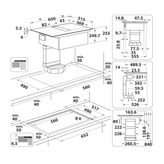 Whirlpool WVH 1065B F KIT beépíthető indukciós kerámialap beépített elszívóval, 65x51.5x32 cm, fekete szín