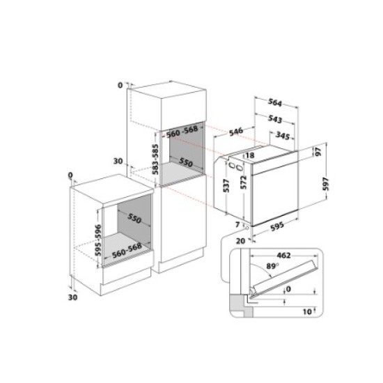 Whirlpool WOI5S8HM1SBA beépíthető sütő, 73L, 6. Érzék technológia előre beállított receptek, 59.5x56.4x59.7 cm, fekete szín 