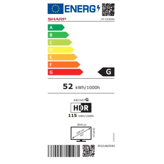 Sharp 43GR8265E 4K UHD Smart QLED TV, 43", 109.22 cm 