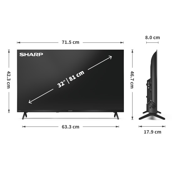 Sharp 32HF3265E HD Ready Smart QLED TV, 32", 81.28 cm 