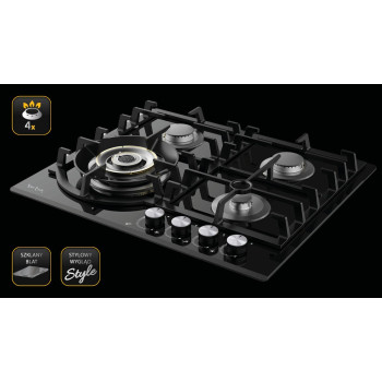 Sam Cook Vulcano PSC-VH-1060 beépíthető fekete üveg, gáz főzőlap, vulkán kővel ellátott WOK égővel, katalitikus égési technológiával