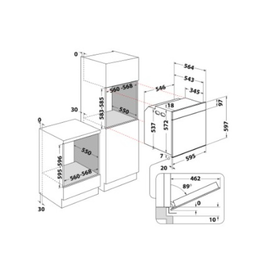 Whirlpool WOI118HT2SBA beépíthető sütő, 73L, 6. Érzék technológia előre beállított receptek, 59.5x56.4x59.7 cm, fekete szín
