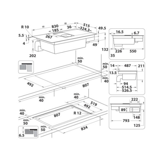 Whirlpool WVH 92 K/1 beépíthető indukciós kerámialap beépített elszívóval, 83x51.5x21.1 cm, fekete szín 