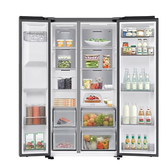 Samsung RS70F64KETEO side by side hűtőszekrény, 420/220L, AI inverteres kompresszor, 91.2x72.6x178.4 cm, matt metál DOI szín