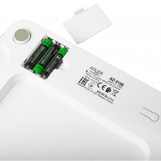 Adler AD 8186 diagnosztikai okos személymérleg, 180 kg- os méréshatár, fehér szín 