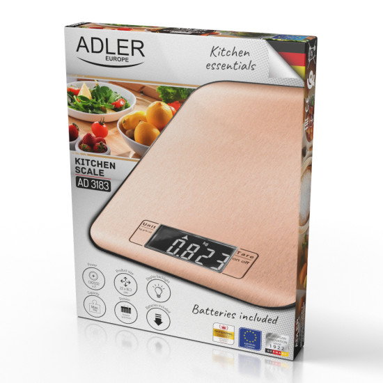 Adler AD3183C digitális konyhai mérleg, 5kg-os méréshatárral, réz szín