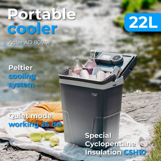 Adler AD 8094 elektromos hűtőtáska, 22L, szürke