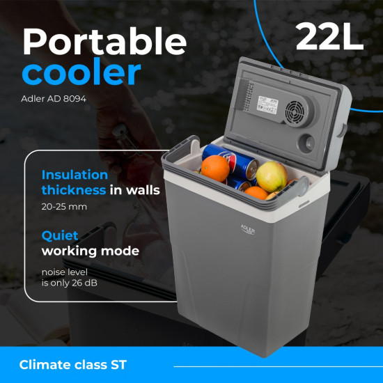 Adler AD 8094 elektromos hűtőtáska, 22L, szürke