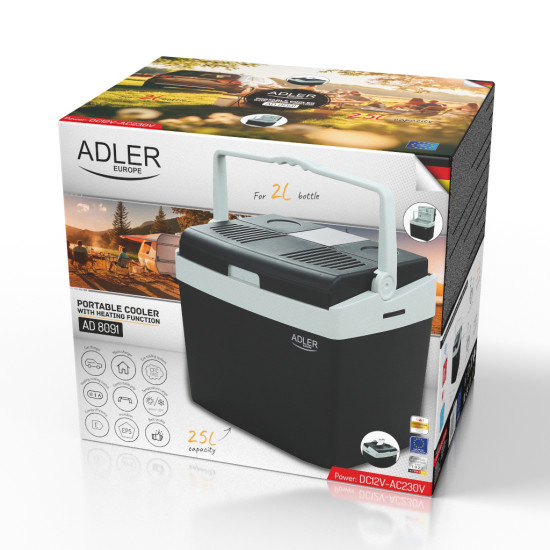 Adler AD 8091 elektromos hűtőtáska, 25L, fekete szín 