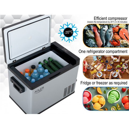 Adler AD8081 kompresszoros hűtőláda, 40L, szürke szín 
