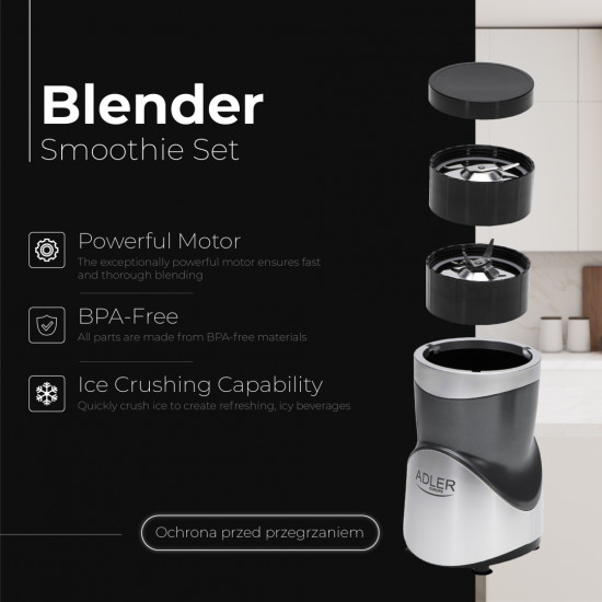Adler AD 4084 smoothie maker turmix, 1200W, szürke szín 