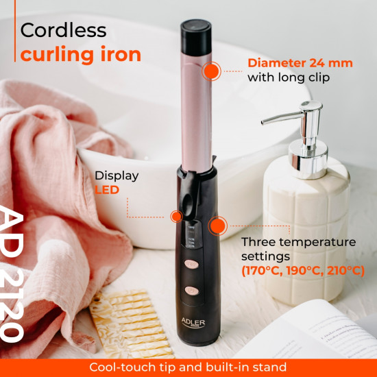 Adler AD 2120 vezeték nélküli hajsütővas, USB-ről tölthető, 24mm átmérő 