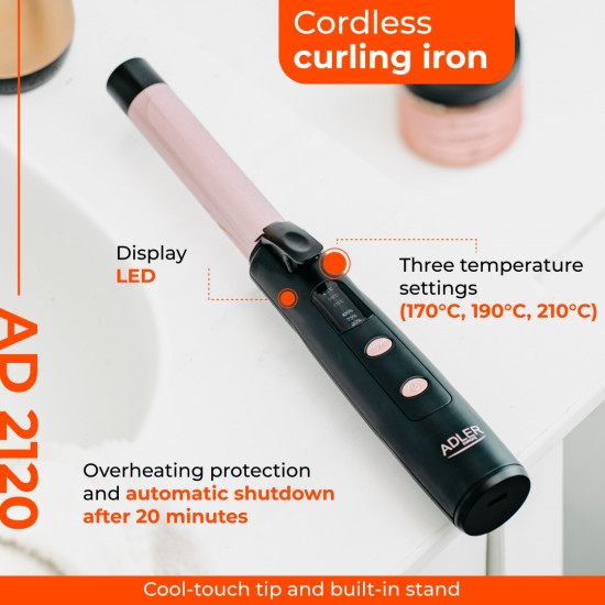 Adler AD 2120 vezeték nélküli hajsütővas, USB-ről tölthető, 24mm átmérő 