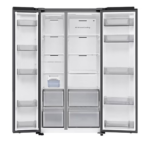 Samsung RS70F65QETEO side by side hűtőszekrény, 420/239L, AI Inverteres Kompresszor, 91.2x72.6x178.4 cm, matt metál szín 
