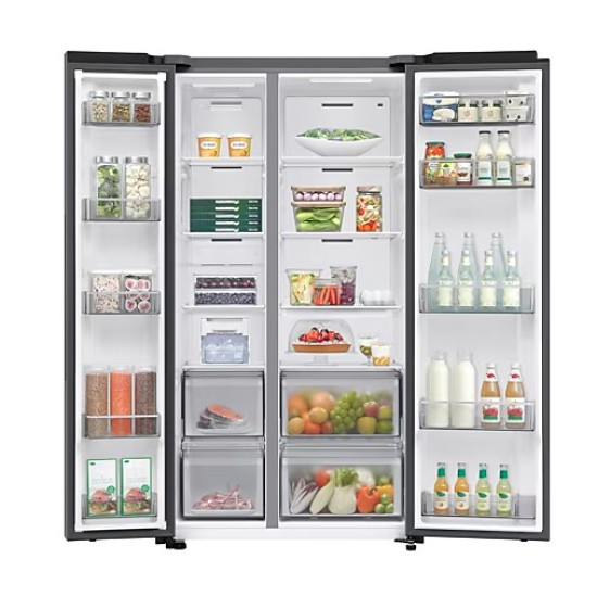 Samsung RS70F65QETEO side by side hűtőszekrény, 420/239L, AI Inverteres Kompresszor, 91.2x72.6x178.4 cm, matt metál szín 