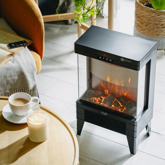 Adler AD7755 elekromos kandalló, 3D lánghatás, 1000/2000W, fekete szín 