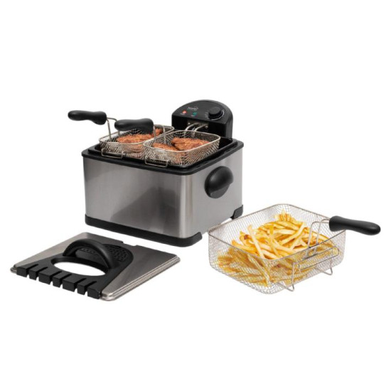 Home HGOLS4 dupla kosaras olajsütő, 2000 W, 4-6 l,  rozsdamentes készülékház, 3 sütőkosár