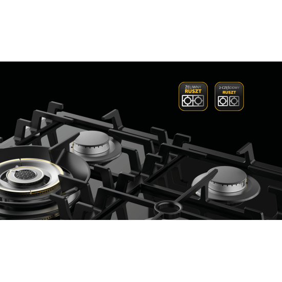 Sam Cook Vulcano PSC-VH-1060 beépíthető fekete üveg, gáz főzőlap, vulkán kővel ellátott WOK égővel, katalitikus égési technológiával