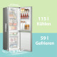 Comfee RCB169DS2(E) alulfagyasztós kombinált hűtőszekrény, 115/59L, 47x51.1x150 cm, inox 