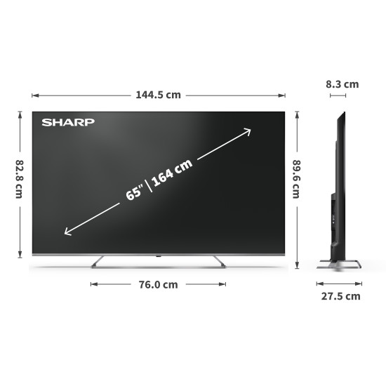 Sharp 65JP7265E 4K UHD Smart QLED MiniLED TV, 65", 165.1 cm 