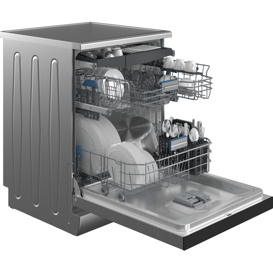 Beko BDFN26560XC mosogatógép, 15 teríték,inverter motor, 3 kosár,automatikus ajtónyitás,59.8x60x85 cm, acélszürke szín
