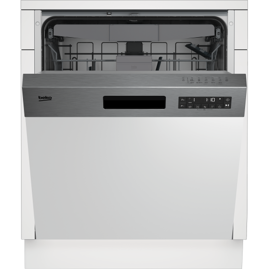Beko BDSN28530X kezelőpaneles beépíhető mosogatógép, 15 teríték, automatikus ajtónyitás, 3 kosár,59.8x57x81.8 cm, ujjlenyomatmentes inox szín 