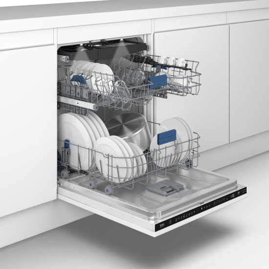 Beko BDIN38550C teljesen beépíthető mosogatógép, 15 teríték, 3 kosár, automatikus ajtónyitás, 59.8x55x81.8 cm