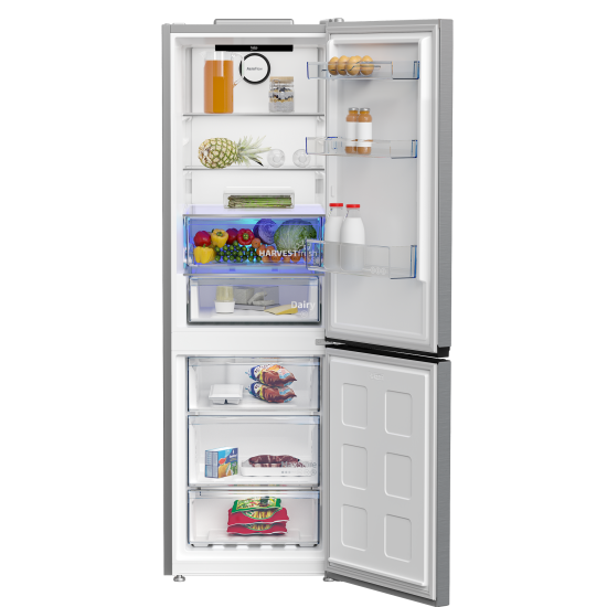 Beko B3RCNA364HXB1 No Frost alulfagyasztós kombinált hűtőszekrény, 210/106L, 59.5x66.3x186.5 cm, csiszolt ezüst szín 