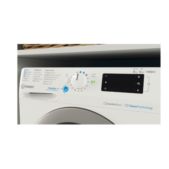 Indesit BDE 86436 WSV EE mosó-szárítógép, 8/6 kg, inverter motor, gőz, 59.5x54x85 cm 