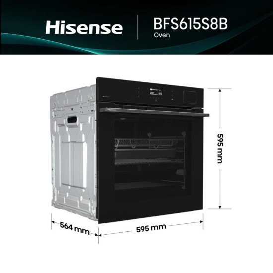 Hisense BFS615S8B beépíthető sütő, 77L, Wifi, 59.5x56.4x59.5 cm, fekete szín 