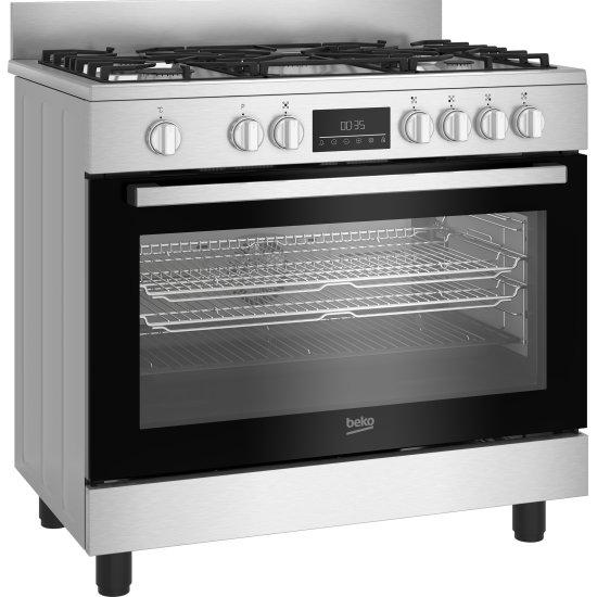 Beko BGM 11226 EX kombinált tűzhely, 111L, 5 db gázégő, 1 db wok égőfej, 90x60x90 cm, inox szín 
