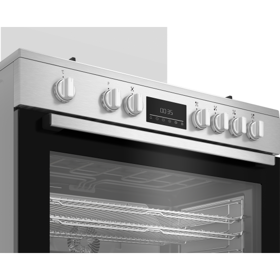 Beko BGM 11226 EX kombinált tűzhely, 111L, 5 db gázégő, 1 db wok égőfej, 90x60x90 cm, inox szín 
