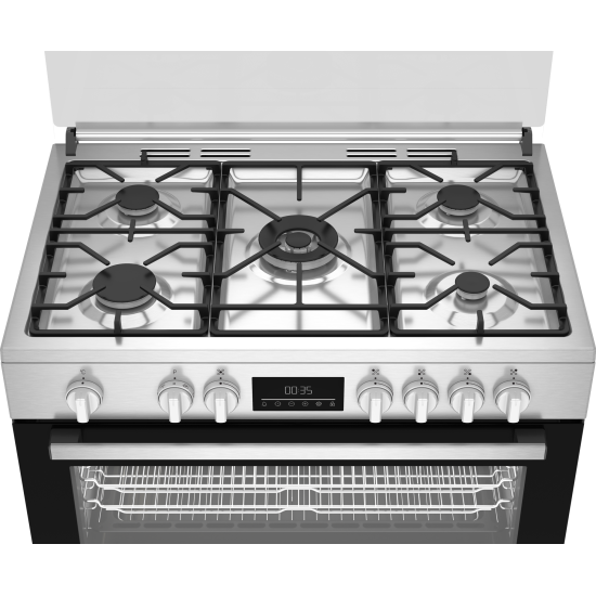 Beko BGM 11226 EX kombinált tűzhely, 111L, 5 db gázégő, 1 db wok égőfej, 90x60x90 cm, inox szín 