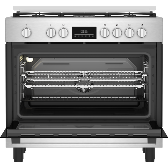 Beko BGM 11226 EX kombinált tűzhely, 111L, 5 db gázégő, 1 db wok égőfej, 90x60x90 cm, inox szín 