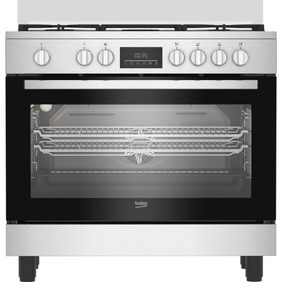 Beko BGM 11226 EX kombinált tűzhely, 111L, 5 db gázégő, 1 db wok égőfej, 90x60x90 cm, inox szín 