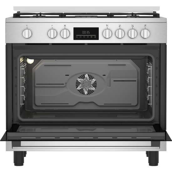 Beko BGM 11226 EX kombinált tűzhely, 111L, 5 db gázégő, 1 db wok égőfej, 90x60x90 cm, inox szín 