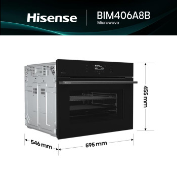 Hisense BIM406A8B beépíthető kompakt sütő és mikró, 50L, 59.5x54.6x45.5 cm, fekete szín 
