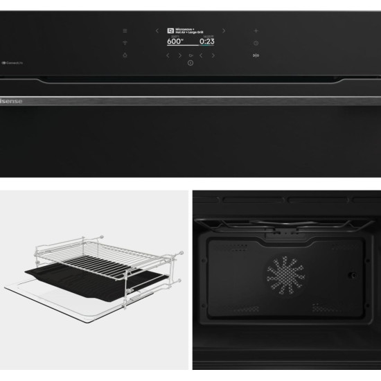 Hisense BIM406A8B beépíthető kompakt sütő és mikró, 50L, 59.5x54.6x45.5 cm, fekete szín 