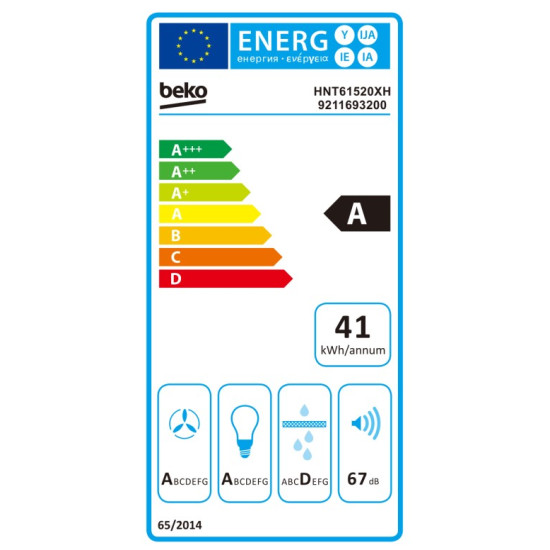 Beko HNT61520XH beépíthető kihúzható konyhai elszívó, 59.5x30x29 cm, inox szín 