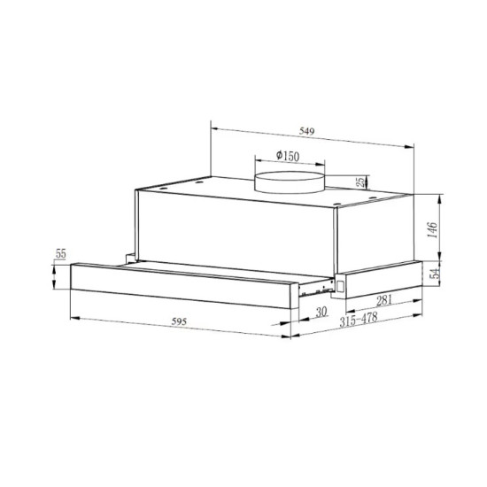 Beko HNT63322BH beépíthető kihúzható konyhai elszívó, 59.5x31.5x22.5 cm, fekete szín 
