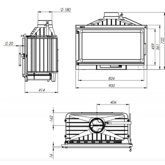 Nordflam Bergamo beépíthető kandallóbetét 90cm-es, 16kW-os