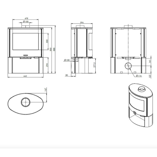 Nordflam Bolonia öntvény kandalló íves üveggel 10,5kW
