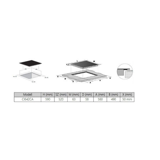 Candy CI642CA beépíthető indukciós kerámialap, fekete szín, 59x52x6.2 cm