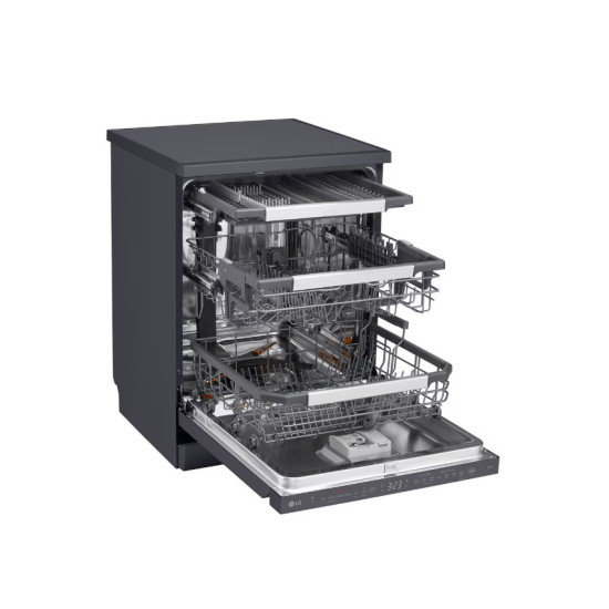 LG DF587HMS mosogatógép, 14 teríték, inverter motor, 3 kosár, automatikus ajtónyitás, 60x60x85 cm, matt fekete szín 