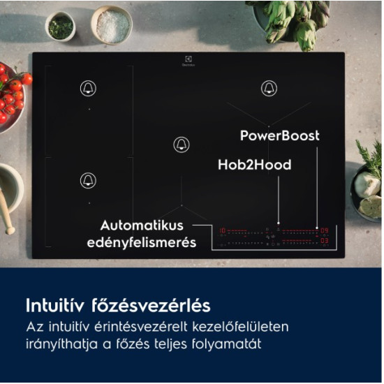 Electrolux EIS62453IT beépíthető indukciós kerámialap, Bridge összekapcsolható főzőzóna, 58x51x4.4 cm, fekete szín 