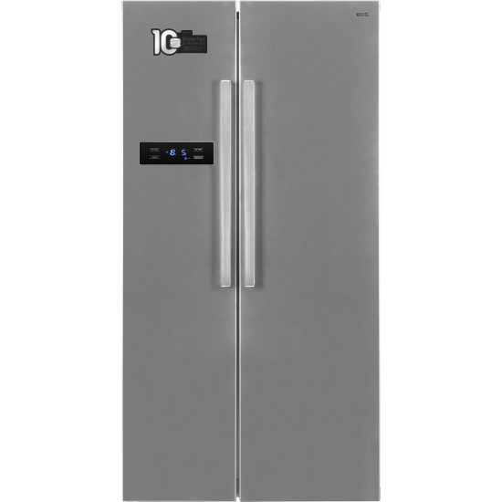 ECG ERS 21781 NIXE Total No Frost Side by side hűtőszekrény 335 l / 197 liter, INOX kivitel alumínium fogantyúkkal  89,7 x 76,1 x176,5 cm