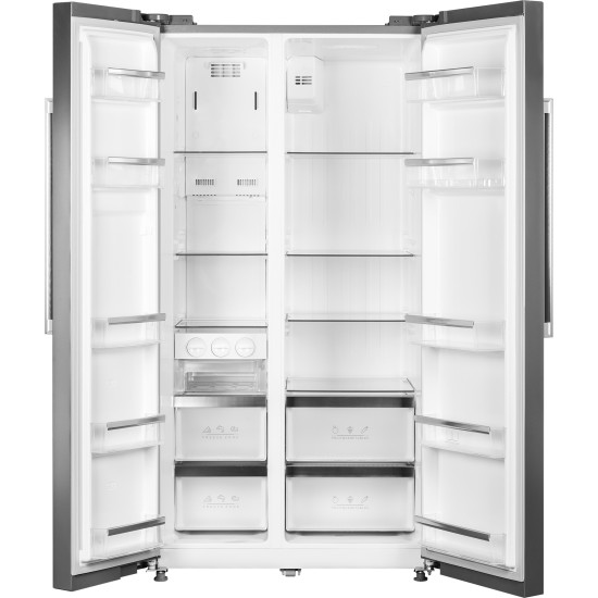 ECG ERS 21781 NIXE Total No Frost Side by side hűtőszekrény 335 l / 197 liter, INOX kivitel alumínium fogantyúkkal  89,7 x 76,1 x176,5 cm