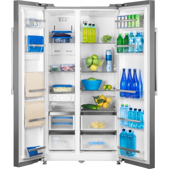 ECG ERS 21781 NIXE Total No Frost Side by side hűtőszekrény 335 l / 197 liter, INOX kivitel alumínium fogantyúkkal  89,7 x 76,1 x176,5 cm